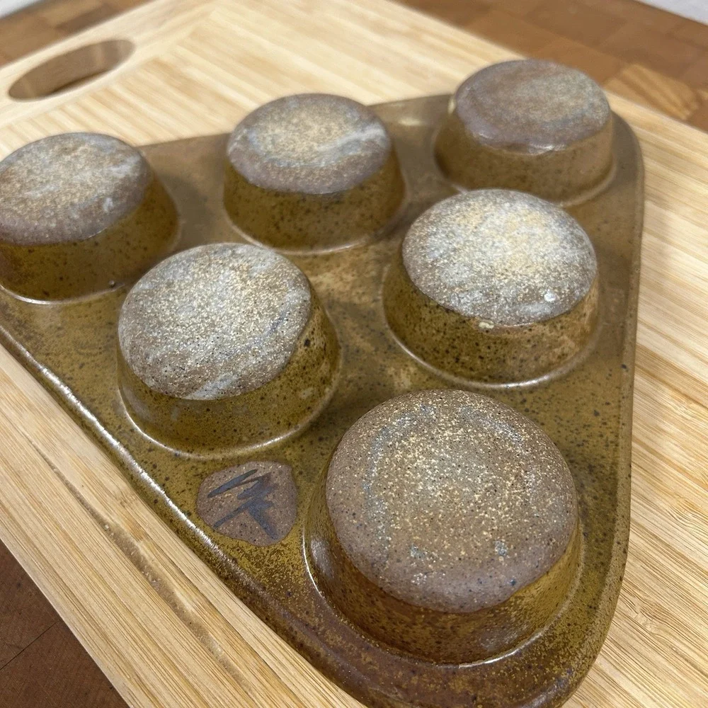 Vintage Studio Pottery Handmade Signed Muffin Pan 10.5